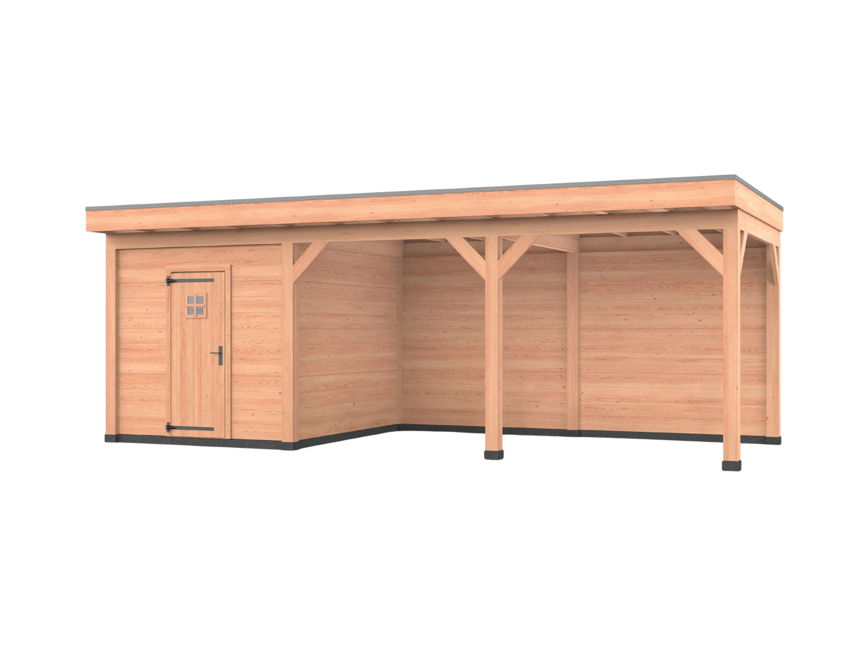 Douglas overkapping, 750 x 300, met schuur en achterwand, Westwood Comfort Green - Afbeelding 1